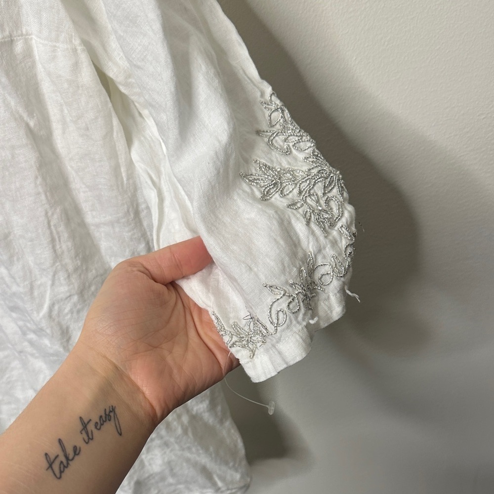 Charter Club Silver Embroidered 100% Linen Top - Picture 5 of 7